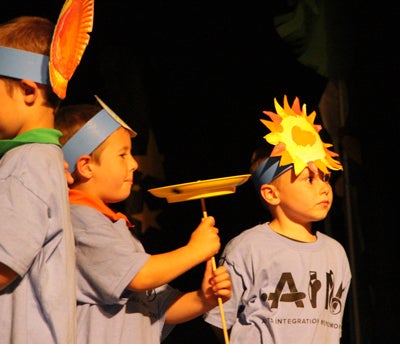 Jeanne Styczinski’s Wakanda kindergarten class uses circus spinning plates to show how the Earth orbits the sun during an AIM Arts Night at the Mabel Tainter Center for the Arts.