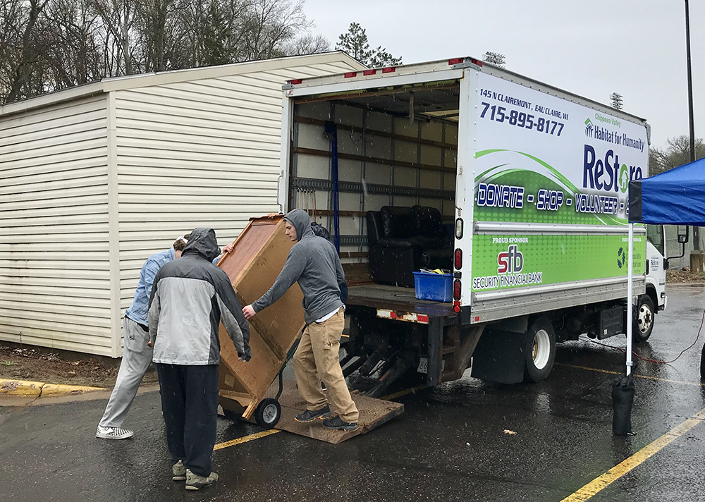 Students were able to properly dispose of televisions for recycling during the move out. The move out prevents items from being left on streets or by dumpsters and items in good condition were donated to support Habitat for Humanity in Eau Claire.