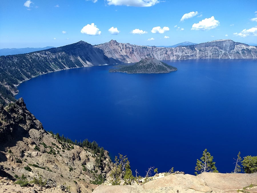 Crater Lake, the deepest lake in the U.S. at 1,943 feet, was created from the remnant of a volcano. The lake also is known for its blue, pure water.