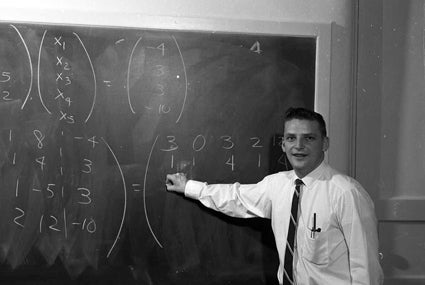 Eino Maki teaches a class at UW-Stout in 1963. He was director of the applied mathematics and computer science program at UW-Stout for 25 years and will be honored Sept. 30 on the program’s 50th anniversary.