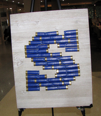 The UW-Stout “S” was made from shotgun shells by club member Eli Knott. 