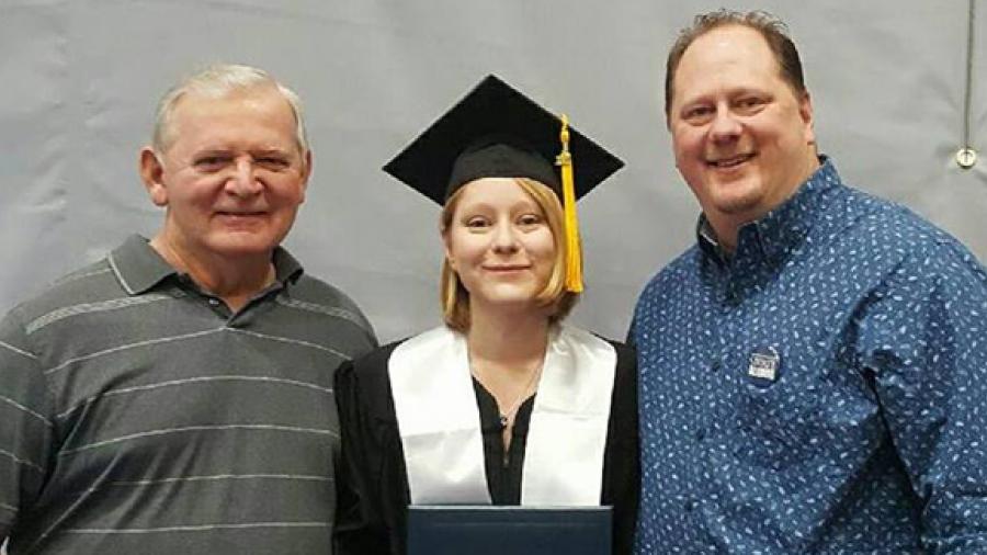 Jasmine Rothbauer with her grandfather Don Rothbauer, left, and father, Wayne Rothbauer. All three have degrees from UW-Stout.