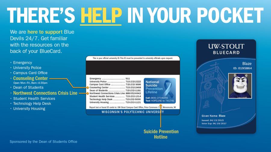 Mental health resources listed on students' Blue Cards