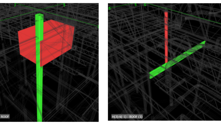 Using Building Information Modeling, such as this clash detection image where two components of the building interfere, the construction industry can improve efficiency.