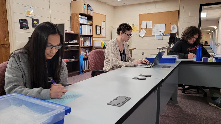 Em Rainer, center, and Project Search interns