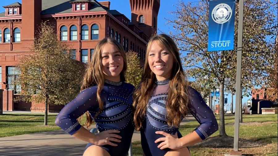 Carlie, left, and Chloe Beatty have been part of the Blue Devil gymnastics team for four years.