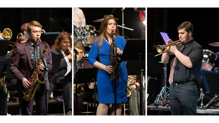 Jazz band members Ben Janicki, Madisen Hullander and Kevin Blasiman.