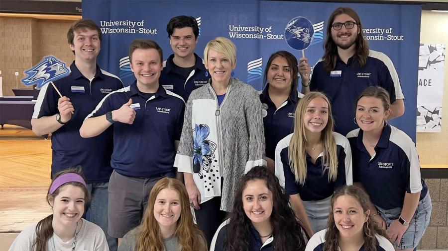 Nathan Thompson and Admissions tour guides with Chancellor Frank