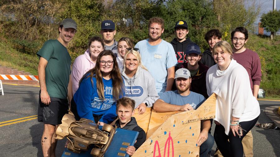 Students celebrate their Soapbox Derby win during homecoming week.