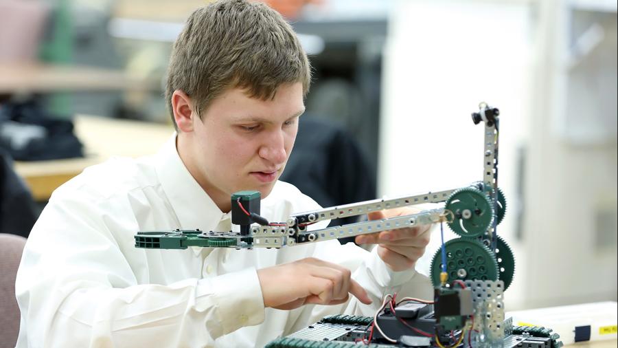 A high school student competes in a SkillsUSA competition at UW-Stout, one of more than a half-dozen special programs that draw about 2,000 youths to campus annually.