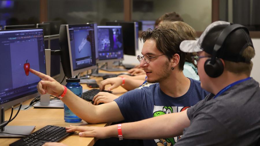 Youth camp students in the game design computer lab