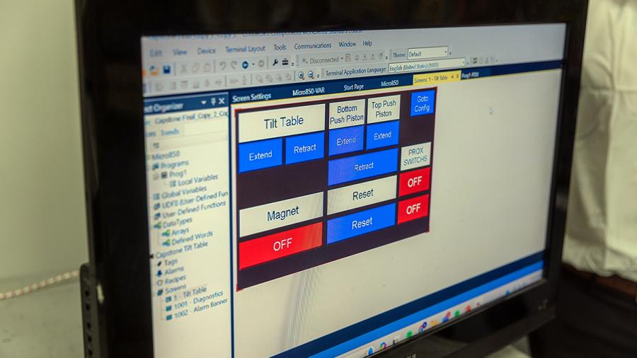The tilt table operations are controlled with computer software designed by students.