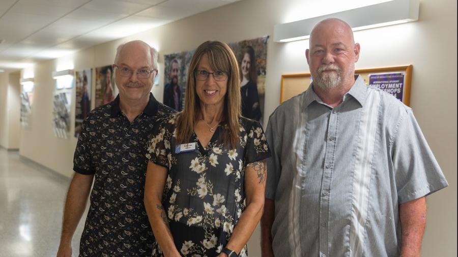 From left, Brad Cook, academic buildings; Amiee Lipke, student centers; and Brad Mengeling, residence halls, lead the three custodial teams at UW-Stout.