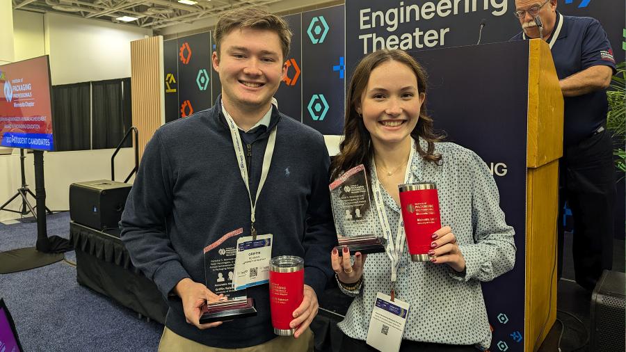 Packaging students Griffin Reisman and Makenna Lowell