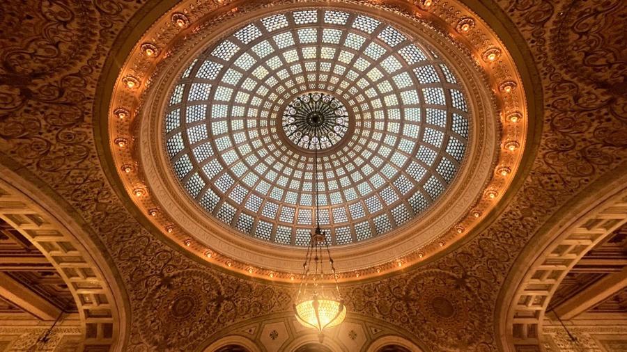 The Tiffany glass domed ceiling at the Chicago Cultural Center.