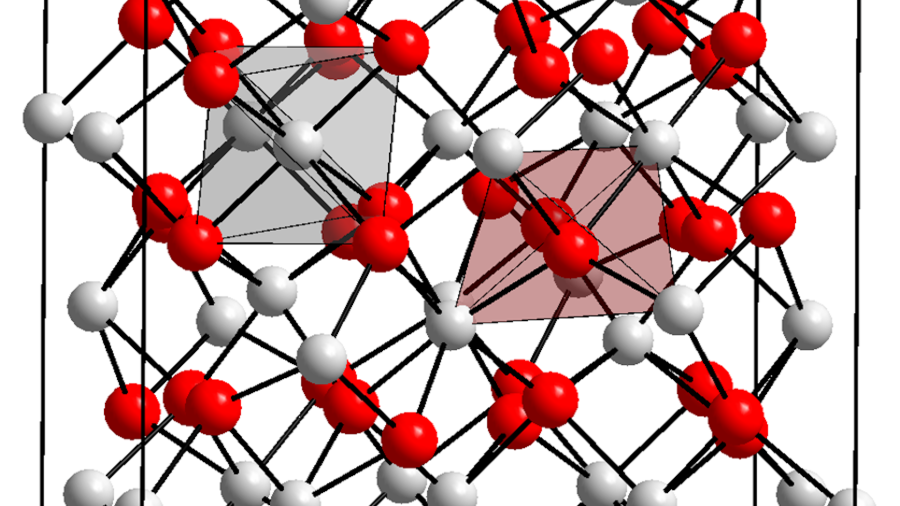 Diagram of a crystal of corundum at the atomic level.