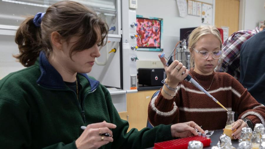 Emma Flemke works in a microbiology course at UW-Stout.