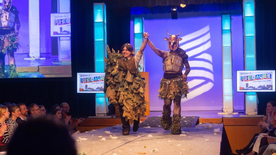 The student creators of the "Forest of Knives" costume