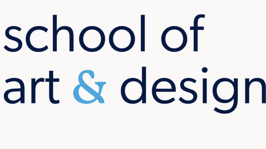 School of art & design in blue, the ampersand is a lighter shade