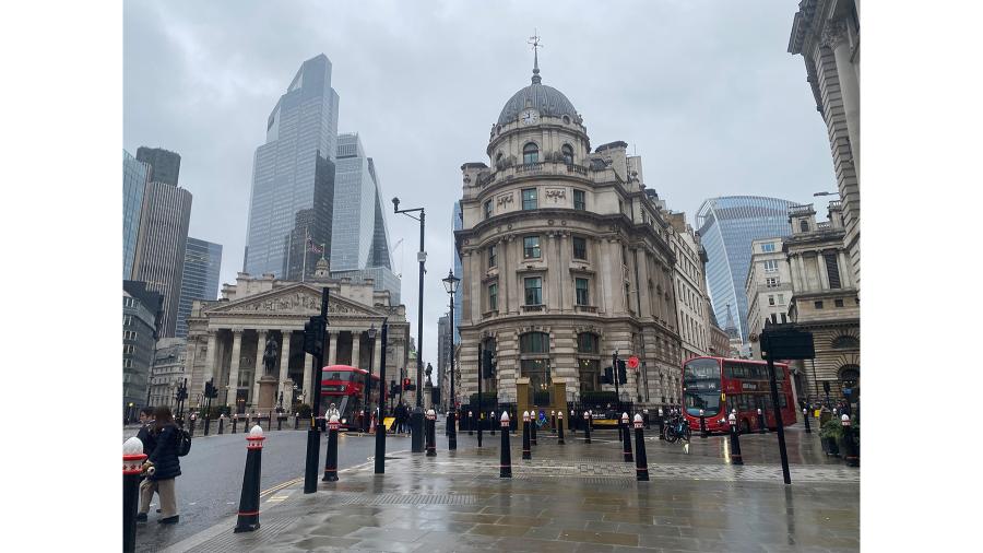 The Royal Exchange on the corner of Cornhill Street in London