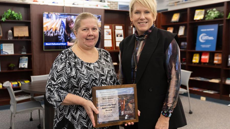 Nora Winkler and Chancellor Katherine Frank