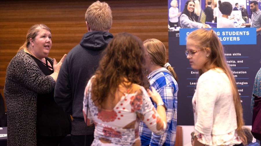People look at conference display