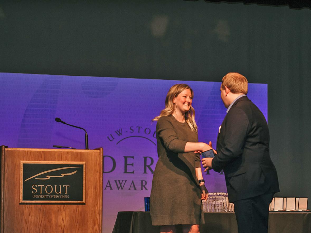 A student receives an award at the Leadership Awards in 2019. The awards will be given virtually on Wednesday, May 6, this year.