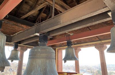 The five bells in the 135-foot Clock Tower weigh more than 5,700 pounds.