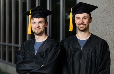 Andrew and Alex Grulkowski outside the Communication Technologies building