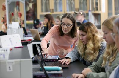 Pictured is new instructor Tiffany Hoage leading the lab portion of her Human Biology class in Jarvis Hall.