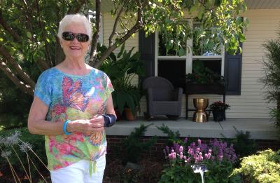 Joan Herwig in her garden