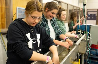 Girls in lab on campus