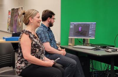 Amy Anderson and Jesse Woodward directing a motion capture session