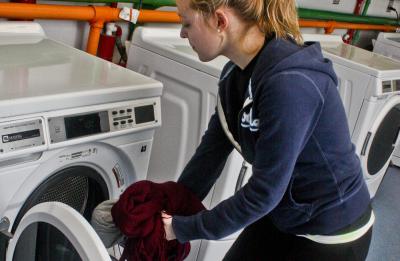 Student doing laundry