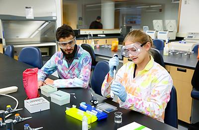 Students working in a lab with pipettes