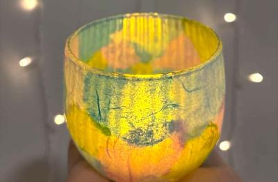 Washi paper candleholder with twinkle lights