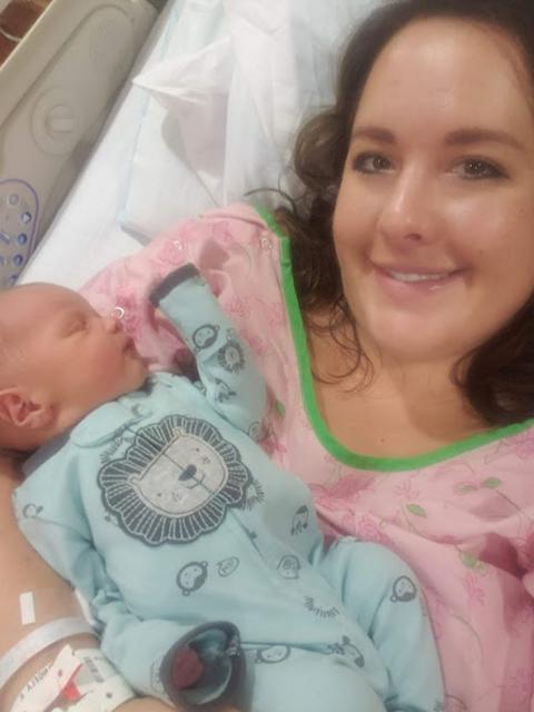 Online digital marketing technology students Angela Marquardt with her baby